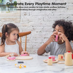 PlanToys® Pretend Play Birthday Cake Set | Food Toy with Removable Slices, Candles, Wooden Knife & Chalkboard Nameplate | Educational Toy for Imagination, Fine Motor Skills & Social Play