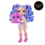 Rainbow High Littles – Amethyst Willow, Purple 5.5" Posable Small Doll with Purse, Magical Pet Dog, Girls Toy Gift, Kids Ages 4-12 Years