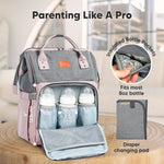 KeaBabies Baby Diaper Bag Backpack - Large Baby Bag for Boys, Girls, Waterproof Multi Function Travel Diaper Backpack with Changing Pad, Durable Travel Essentials for Moms and Dads (Pink Gray)