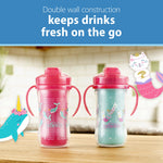 Dr. Brown's Milestones Insulated Sippy Cup with Straw and Handles, Pink, 10oz, 2 Pack, 12m+ & Dr. Brown’s Milestones Baby’s First Straw Cup, Training Cup with Weighted Straw, Coral, 6m+
