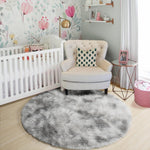 Amdrebio Tie-Dyed Light Grey Round Area Rugs for Bedroom, 4x4 ft Rug, Soft Fluffy Circle Rug for Living Room, Small Shag Fuzzy Carpet for Boys, Kids Room, Modern Floor Circular Rug, Farmhouse Rug