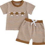 VISGOGO Baby Boy Girls Toddler Summer Outfit Striped T-shirt Toddler Boy Summer Clothes 6 12 18 Months 2 3 4 5 T Short Set