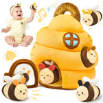 Baby Toys 6-12 Months - Beehive Infant Toy with 5 Sensory Bees Stuffed Animals, Crinkle, Rattle, Mirror & Music, Montessori Toys for 6 7 8 9 10 11 12 Month Old Baby Boys Girls Birthday Christmas Gift