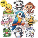 RINAVO 100 PCS Water Bottle Stickers for Kids Waterproof Cute Stickers for Water Bottles No Duplicates Animal Stickers for Kids Laptop, Water Bottle, Party Favor & Classroom Reward