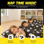 Roll Up Kids Nap mat with Fleece Ultra-Soft Minky Blanket and Pillow – Soft Toddlers Sleeping Mat with Dreamy Star-and-Cloud Design for Daycare, Preschool, Travel, Camping, Kindergarten