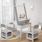5-in-1 Kids Art Table and Chairs, Toddler Table and Chair Set, Craft Play Desk for Kids, Convertible Art Easel with Paper Roll Holder & Storage Drawers, Children Activity Learning Center-Gray
