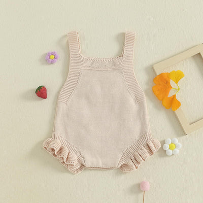 mlpeerw Baby Girl Summer Clothes Newborn Sleeveless Knit Sweater Romper Floral/Strawberry Onesie Cute One Piece Outfit (Strawberry Floral Beige, 0-3 Months)