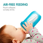 Boon Nursh Reusable Silicone Pouch Baby Bottles - Slow Flow Nipple - Silicone Baby Bottle Pouch and Nipple - Baby Feeding Essentials - Blue - 0-3 Months - 3 Count - 4 Ounce