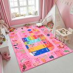 Flagover Pink Kids Rug for Playroom Classroom, ABC Alphabet Numbers Play Toddlers Rugs, 3x5 Learning Educational Bedroom Floor Mat, Washable Baby Carpet for Girls Room, Nursery, Preschool, Daycare