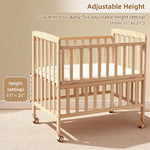 Flwrgirl Convertible Mini Baby Crib - Portable Bedside Bassinet with Mattress Included,3 Heights Baby Crib with Wheels for Small Room and Newborns 0-12 Months,Unpainted