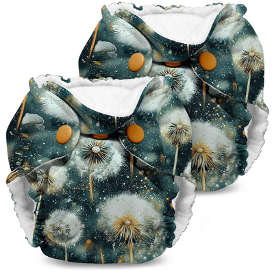 Reusable diaper with dandelion pattern on a white background