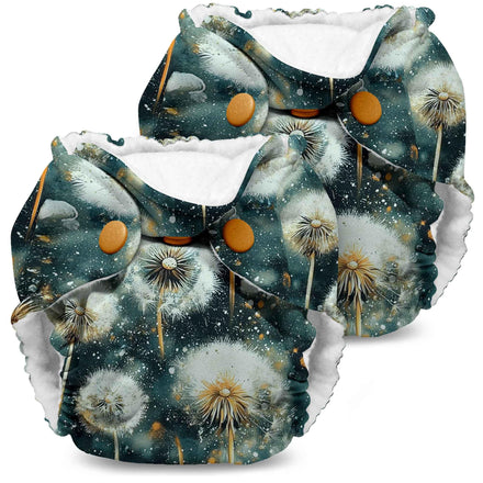 Reusable diaper with dandelion pattern on a white background