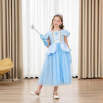DLLYING Cinderella Dresses For Girls Little Kids Toddler Princess Fancy Dress Up Clothes + Accessories Halloween Christmas Carnival Birthday Party Role Play Cosplay Costume Blue 7-8 Years