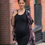 Motherhood Maternity Women's Short Sleeve Scoop Neck Side Ruched Pregnancy Dress, Black, Small