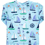 RUGGEDBUTTS® Baby/Toddler Boys Long Sleeve Rash Guard Swim Shirt w/UPF 50+ - Blue Sweet Sails, 3-6m