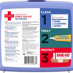 Band-Aid Travel Ready Portable Emergency First Aid Kit for Minor Wound Care with Assorted Adhesive Bandages, Gauze Pads & More, Ideal for Travel, Car & On-The-Go, 80 pc