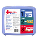Band-Aid Travel Ready Portable Emergency First Aid Kit for Minor Wound Care with Assorted Adhesive Bandages, Gauze Pads & More, Ideal for Travel, Car & On-The-Go, 80 pc