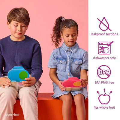 b.box Snack Box - Leakproof Mini Bento Box for Kids & Toddlers, 2 Compartment Snack Containers for Kids, Lunch Containers, Dishwasher Safe, BPA Free, PFAS Free, Ages 4m+, 1 3/4 Cup - Strawberry Shake