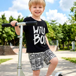 Kucnuzki Toddler Baby Boy Clothes Outfits Short Summer Sleeve Letters Printed Shirt Shorts Sets 2PC Little Boy Clothing (Black, 12-18 Months)