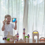 PlanToys® Water Blocks Wooden Montessori Sensory and STEM Building Toy | Light, Colour, Creativity and Fine Motor Skill Development | Eco Friendly Open Ended Learning Activity