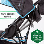 Summer by Ingenuity 3D Mini Convenience Stroller – Lightweight Stroller with Compact Fold, Multi-Position Recline, Canopy with Pop Out Sun Visor – Umbrella Stroller for Travel & More, Blue/Black
