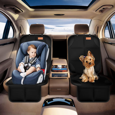 SMART ELF Car Seat Protector, 2Pack Seat Protector Protect Child Seats with Thickest Padding and Non-Slip Backing Mesh Pockets for Baby and Pet,Sedan SUV Truck (Black)