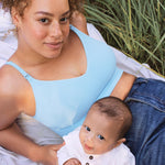 MOMANDA Ribbed Wireless Nursing Bras for Breastfeeding Longline Maternity Sleep Bra V Neck Comfort Light Glacier Medium