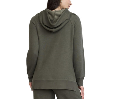 Motherhood Maternity Women's Long Sleeve Fleece Tunic Pullover Pregnancy Hoodie with Side Slits and Kangaroo Pocket, Green Depths, Medium