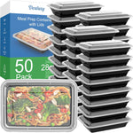 50 Pack (100-Piece) 24 oz Meal Prep Containers Reusable with Lids, Sturdy Leakproof & Food Safe, Microwave, Freezer, Dishwasher Safe Prep Containers, To Go Take Out Plastic Food Storage
