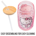 Silver Buffalo Sanrio Hello Kitty Waving Pink Glass Jar Tumbler with Bamboo Lid and Glass Straw, 16 Ounces