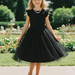 PATPAT Toddler Girls Tulle Dress Tutu Birthday Princess Dresses Formal Photo Shoot Outfit Summer Clothes 5-6 Years Black