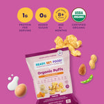Organic Puffs - Early Allergen Introduction Snack Puffs w/ 9 Top Allergens by Ready Set Food, No Added Sugar, Babies 8+ Months, Variety 3-Pack (Peanut Butter Berry, Apple Cinnamon, Pumpkin Banana)