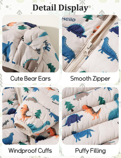 Happy Cherry Baby Winter Warm Jacket Hooded Down Jacket Boys Girls Light Puffer Coats Infant Bear Ears Zipper Coats Outwear 6-12M
