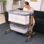 Ezebaby 3-in-1 Baby Bassinet, Rocking Baby Bassinets Bedside Sleeper, Adjustable Portable Crib for Newborn Infant with Wheels Storage Basket and Mesh Sides