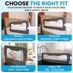 TotCraft Flexguard Height & Length Adjustable Bed Rail for Toddlers – Fits Twin, Full, Queen & King Beds – 35.5″ or 59″ Two Fixed Lengths – 14 Height Levels – ASTM Certified Bed Rail for Baby (Grey)