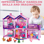 Doll House for Girls,6 Rooms Pink Dollhouse with Dolls Figure, Puppies,Furniture, Accessories, Kids Playhouse for for 3 4 5 6 7 8 9 10 Year Old