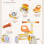 besrey Kids Tricycle with Flash Wheels for Ages 18 Months to 5 Years, Toddler Tricycle with Bell, Kids Tricycle, Gift for 2-5 Year Olds, Gift and Toy for Boys and Girls, Tricycle for Toddlers, Yellow