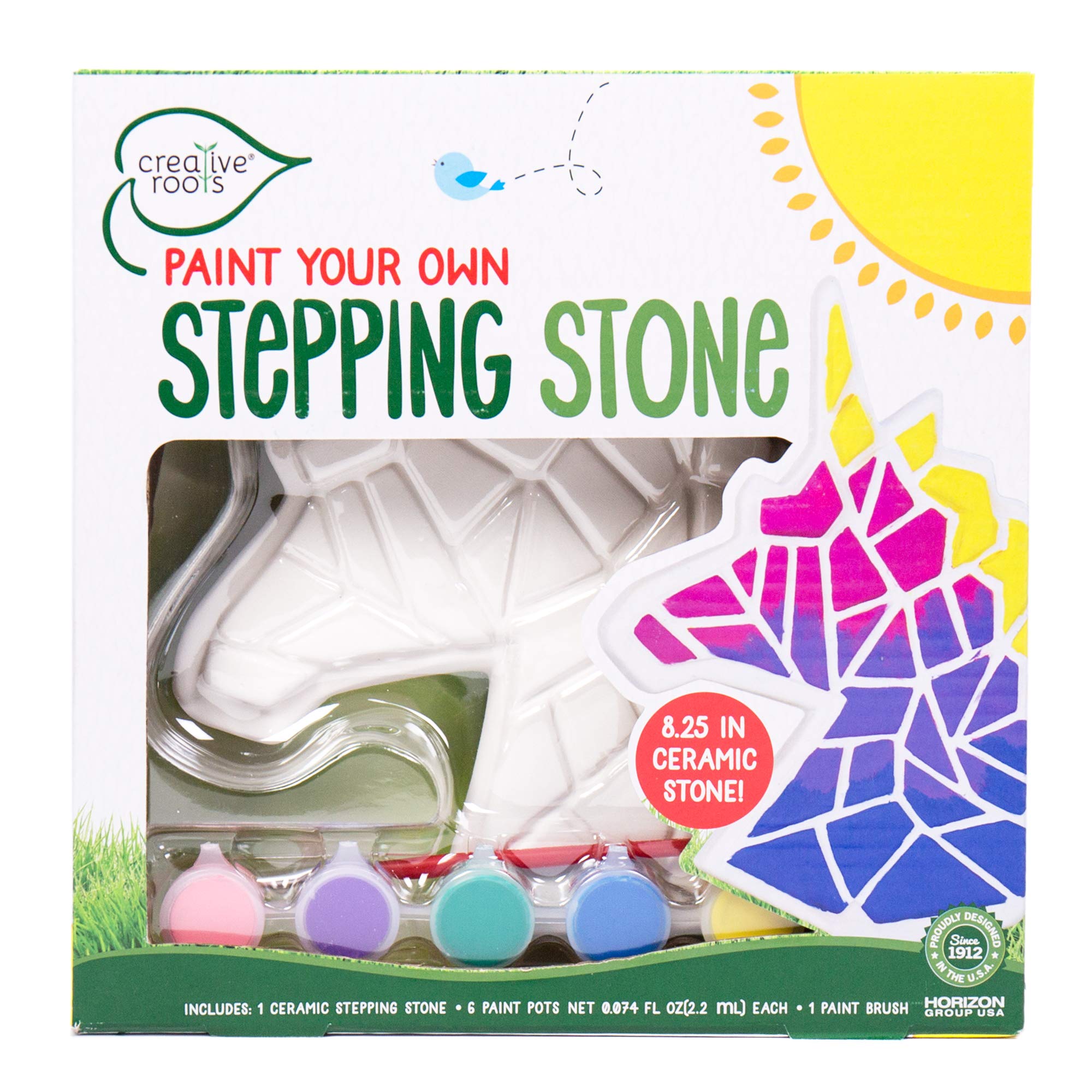 Creative Roots Mosaic Flower Garden Stepping Stone Kit, Includes 7-Inch Ceramic Stone & 6 Vibrant Paints, DIY Stepping Stone Kit for Kids Ages 6+
