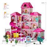 TEMI Doll House Girls Toys - 4-Story 12 Rooms Playhouse with 2 Dolls Toy Figures, Fully Furnished Fashion Dollhouse, Pretend Playhouse with Accessories, Gift Toy for Kids Ages 3 4 5 6 7 8+