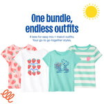 Garanimals Baby & Toddler Girl Strawberry Tees - Short Sleeve Tees - Kid's Casual Crew Neck - Size 3-6 Months - Light Pink, White, Green - 4 Pack