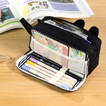 CICIMELON Cartoon Pencil Case, Large Capacity Pen Pouch with Embroidered Animal Design, School Supplies Bag for Kids, Teens, Students (Black Cat)
