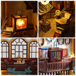 GuDoQi DIY Miniature Dollhouse Kit, Magic Bookstore Tiny House kit with Furniture and LED, Miniature House Kit, Great Handmade Crafts Gift for Birthday Father's Day