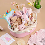 30 Piece Baby Gift Basket – Luxury Curated Baby Girl Gift Basket for Newborn, Premium All-in-One Baby Shower Gift Set, Essentials with Keepsakes for First Visit（Pink）