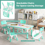 Costzon Kids Table and 4 Chair Set, Height Adjustable Toddler Desk and Chairs with Graffiti Desktop, Non-Slip Legs, Children Art Study Multi-Activity Table Set for Home, Daycare, School (Green)