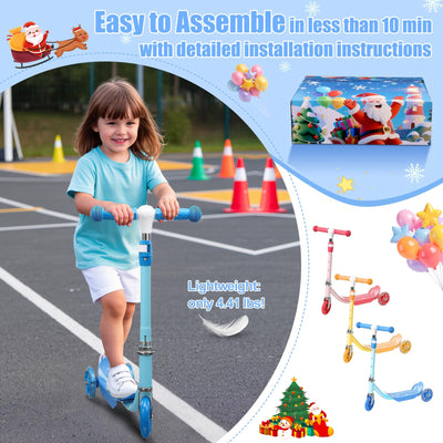 Kick Scooters for Kids 3-5 5-7 Years Age - Handlebars Flexible Steer,Height Adjustable,Stable Light Up Three Wheeled Toddler Scooter for Boy & Girl,Indoor Outdoor Kid Child Toy Gift - Blue