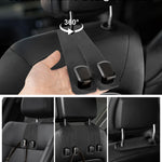 VETERBONE Car Hooks for Headrest, 2Pcs Seat Back Storage Hook Luxurious Leather 100% Metal Multifunctional Car Hanger & Holder for Heatrest, Seat, Bag, Purse (Black)