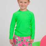 RUGGEDBUTTS Boys UPF50+ Sun Protection Fruits & Florals Swim Trunks - Neon Palm Paradise, 2T
