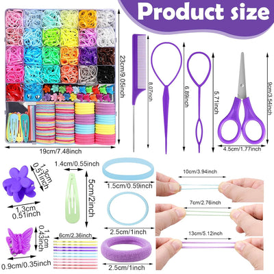 Hair Accessories for Girls, 2194 Pcs Colorful Elastic Hair Ties Set with Rubber Bands Butterfly Hair Clips Bobby Pins Hair Styling Tools Hair Tie Cutter Hair Stuff for Toddler, Baby, Kids