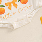 Chloefairy Newborn Baby Girl Bubble Romper Little Cutie Onesie Bowknot Orange Sweatshirt Romper Long Sleeve Oversized Bodysuit (Beige, 12-18 Months)