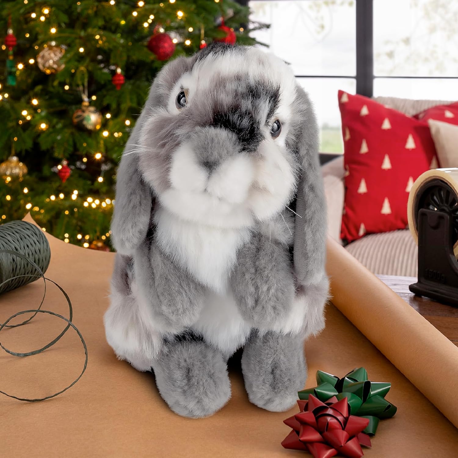 Living Nature Grey Sitting Lop Eared Rabbit Stuffed Animal | Fluffy Rabbit Animal | Soft Toy for Kids | 7 inches